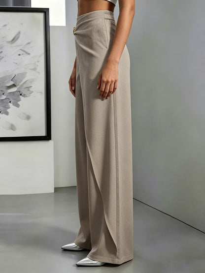 Women's High-Waisted Draped Wide-Leg Trousers