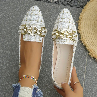 Women's Chain-Detail Pointed-Toe Flats - Slip-On Work Shoes