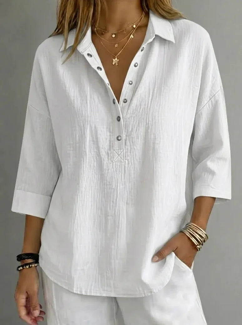 Women’s Linen-Blend Henley Shirt