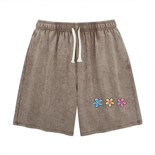 Women's Washed Floral Drawstring Shorts