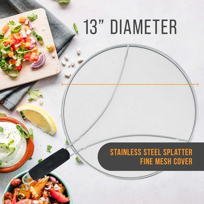 13 Inch Stainless Steel Fine Mesh Splatter Screen with Resting Feet