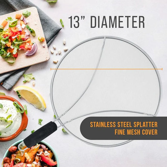 13 Inch Stainless Steel Fine Mesh Splatter Screen with Resting Feet