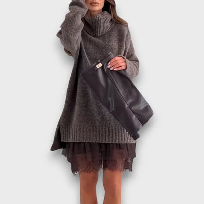 Women’s Knit Turtleneck Jumper and Lace Hem Slip Dress Set