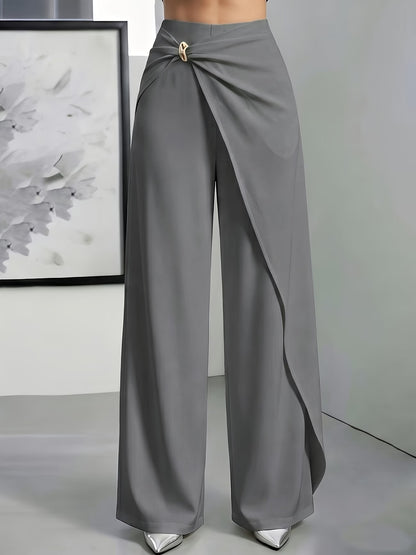Women's High-Waisted Draped Wide-Leg Trousers
