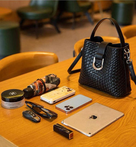 Handwoven Leather-Look Bucket Bag for Women