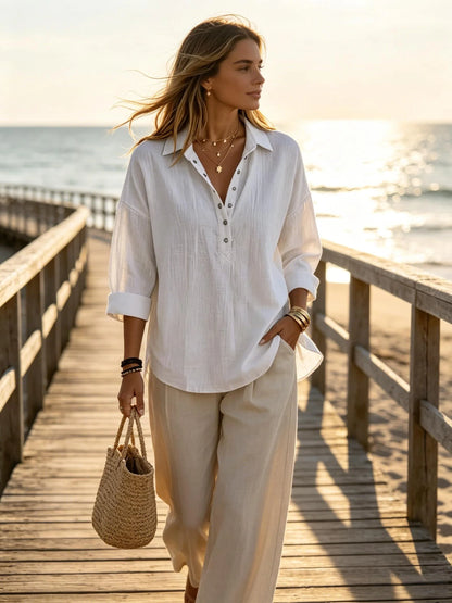 Women’s Linen-Blend Henley Shirt