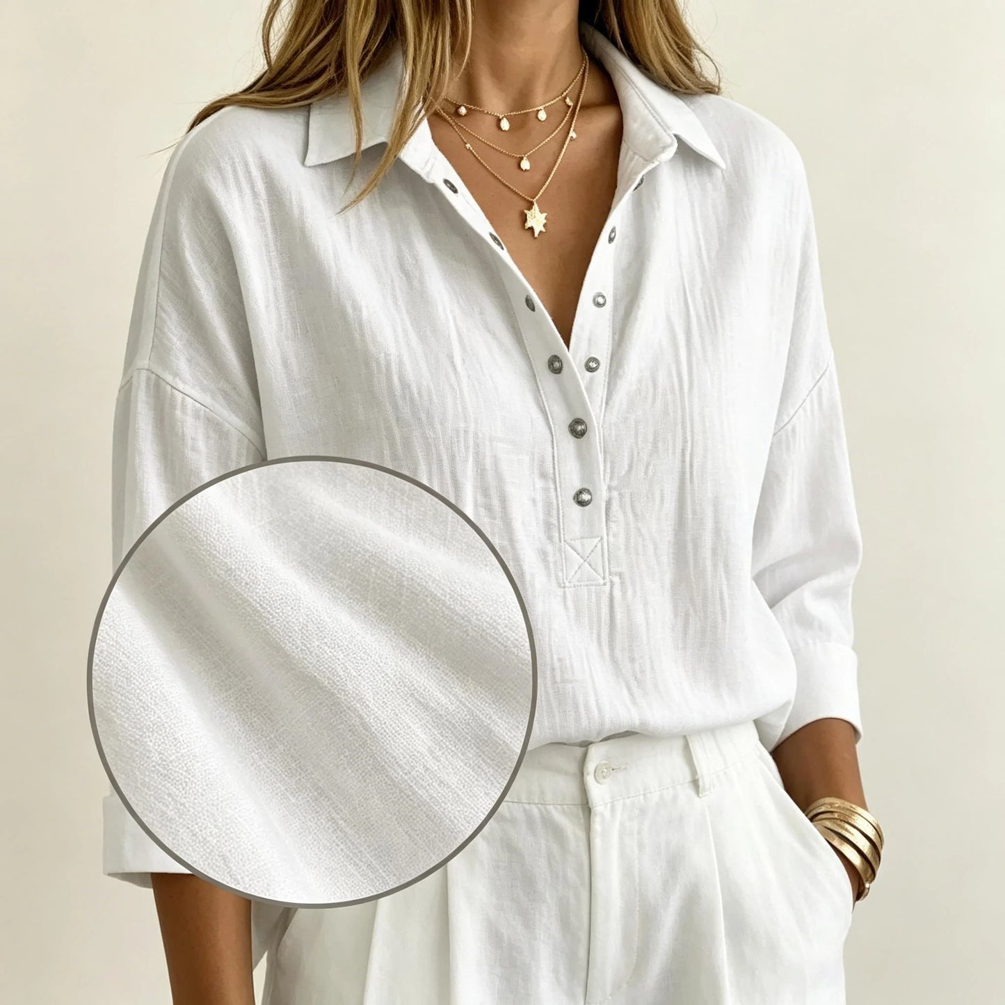 Women’s Linen-Blend Henley Shirt