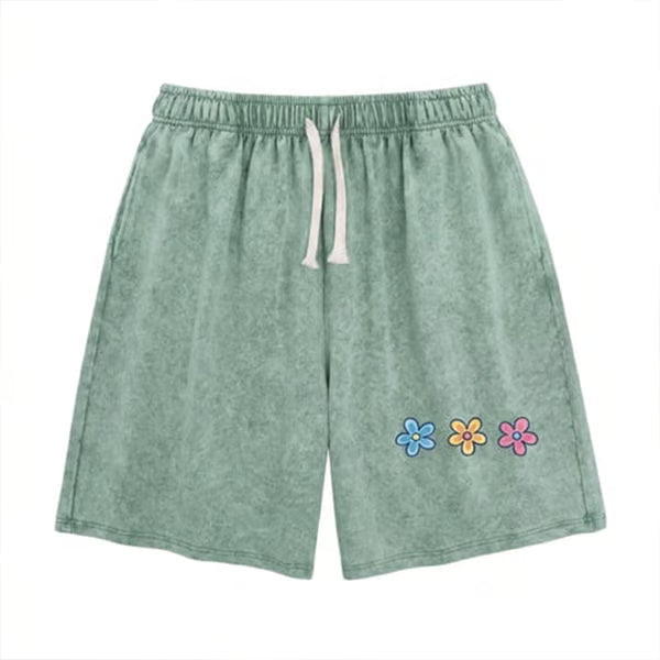 Women's Washed Floral Drawstring Shorts