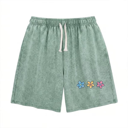Women's Washed Floral Drawstring Shorts