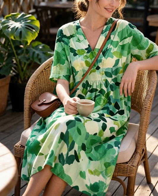 Women’s Watercolour Floral V-Neck Midi Dress