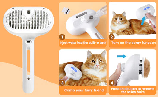Pet Steam Grooming Brush with Built In Spray Tank