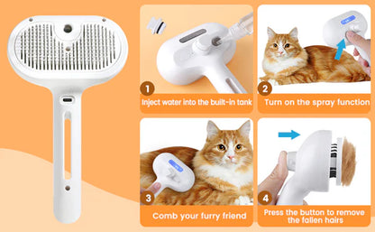 Pet Steam Grooming Brush with Built In Spray Tank