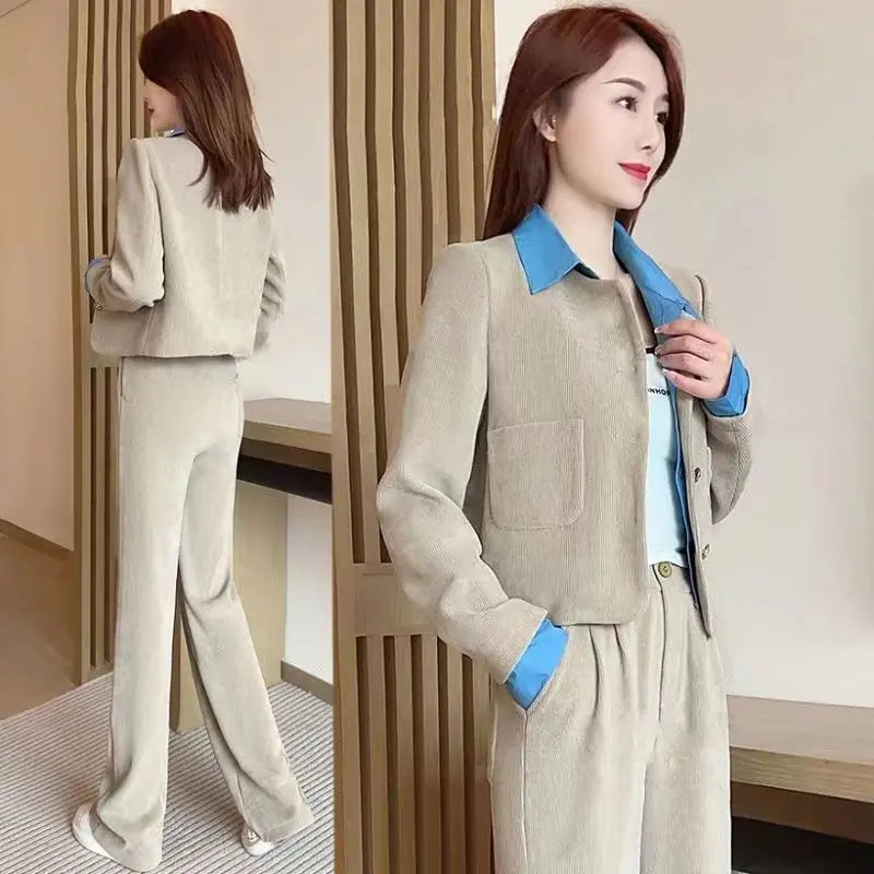 Women’s Casual Long Sleeve Jacket & Wide-Leg Trousers Set