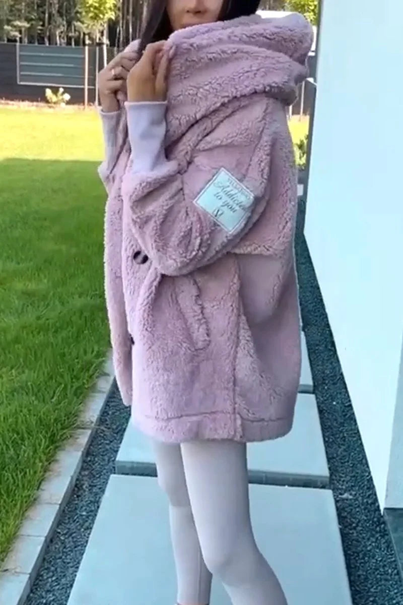 Women’s Plush Hooded Cotton-Blend Jacket