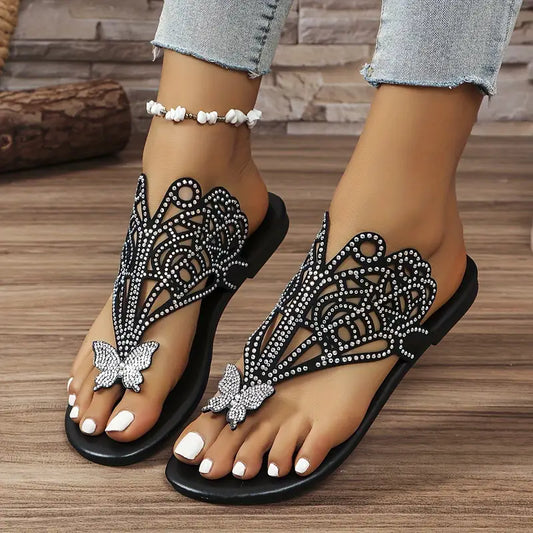 Rhinestone Butterfly Slide Sandals