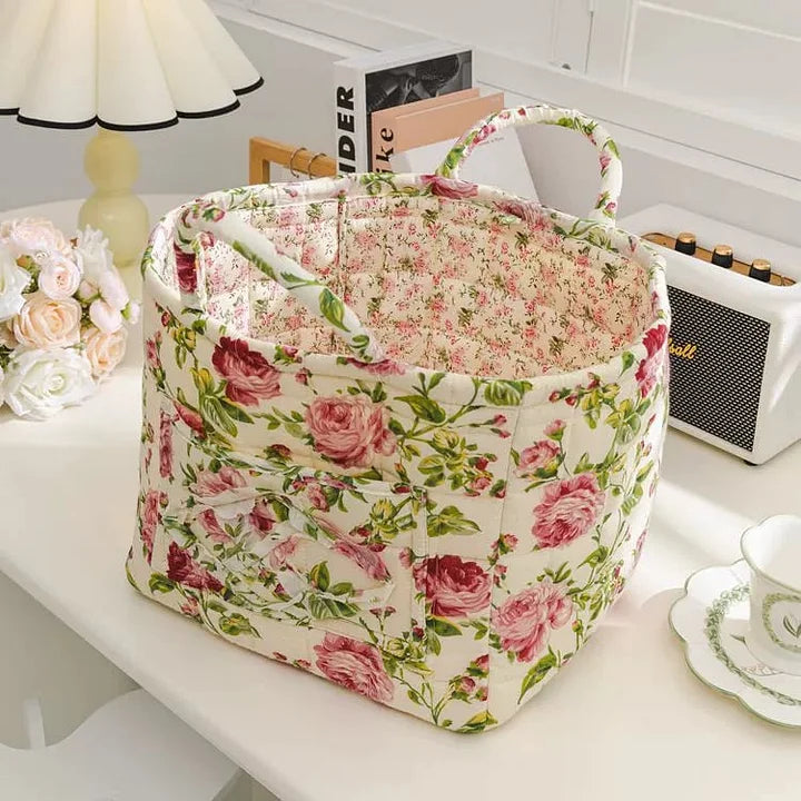 Boho Quilted Fabric Storage Basket Tote