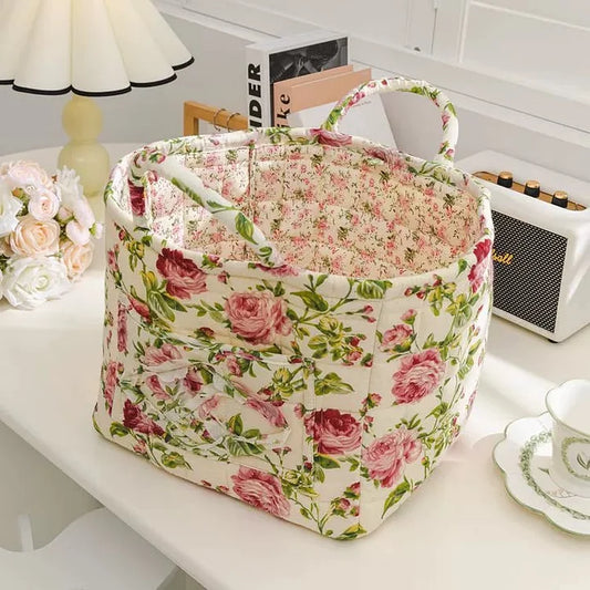 Boho Quilted Fabric Storage Basket Tote