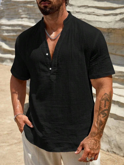 Men's Stand Collar Short Sleeve Shirt