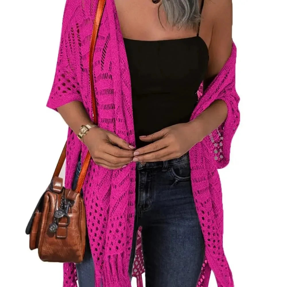 Women’s Crochet Tassel Kimono Cardigan