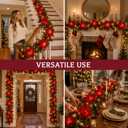Festive Poinsettia LED Garland