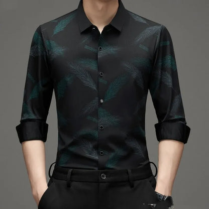 Feather Print Button-Front Shirt