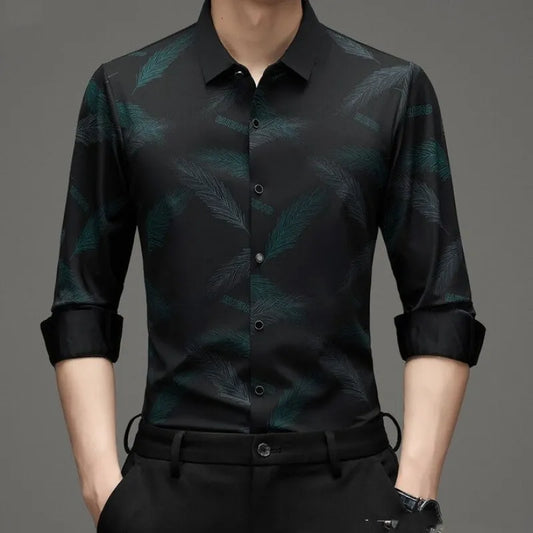 Feather Print Button-Front Shirt