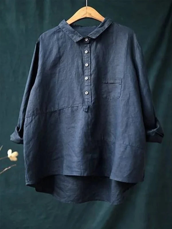 Women’s Cotton Linen Multi-Colour Lapel Casual Shirt