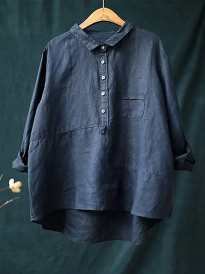 Women’s Cotton Linen Multi-Colour Lapel Casual Shirt