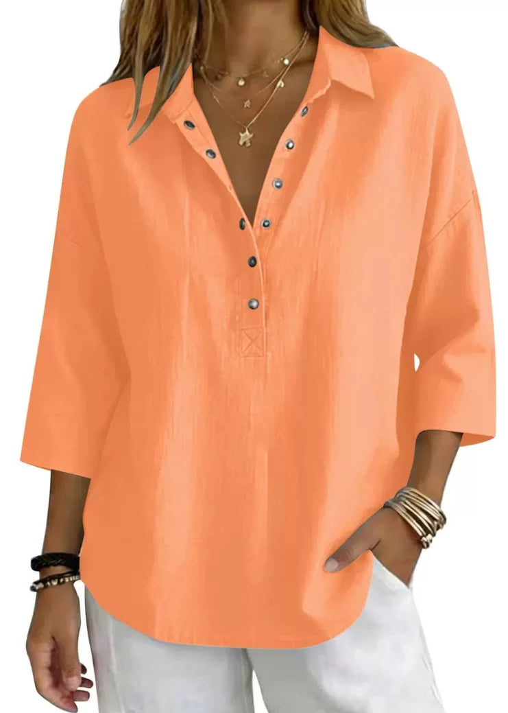 Women’s Linen-Blend Henley Shirt