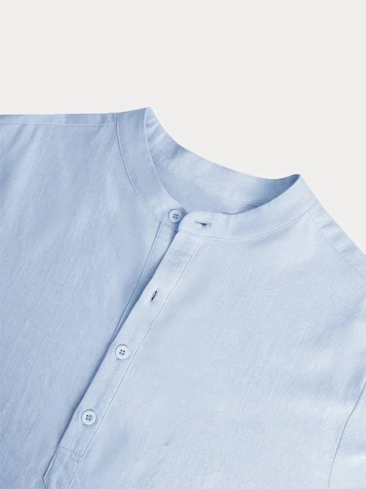 Men’s Casual Henley Collar Long Sleeve Cotton Shirt