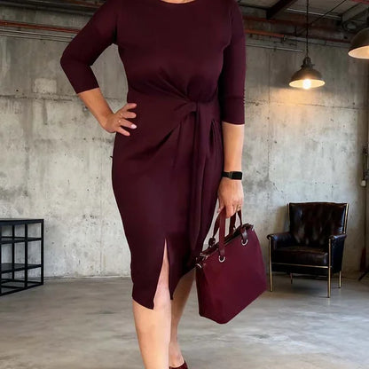 Women’s Elegant Midi Dress with Front Knot and Front Slit