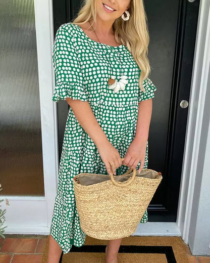 Polka Dot Ruffle-Hem Midi Dress