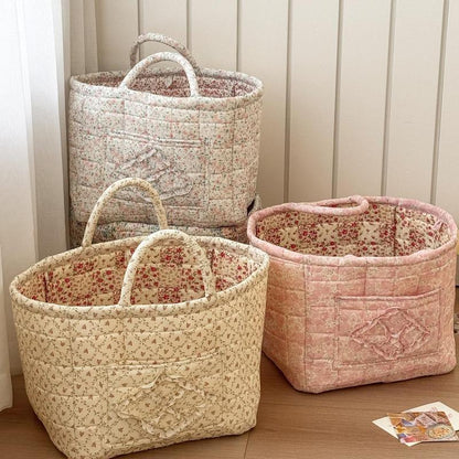 Boho Quilted Fabric Storage Basket Tote