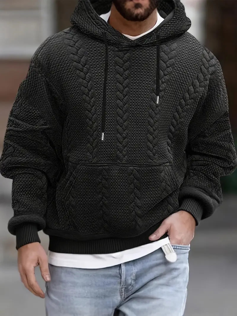 Men's Casual Knit Sweater with Hood and Front Pocket