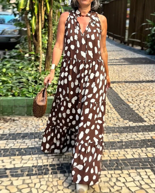 Women’s Sleeveless Printed Halter Neck Holiday Maxi Dress