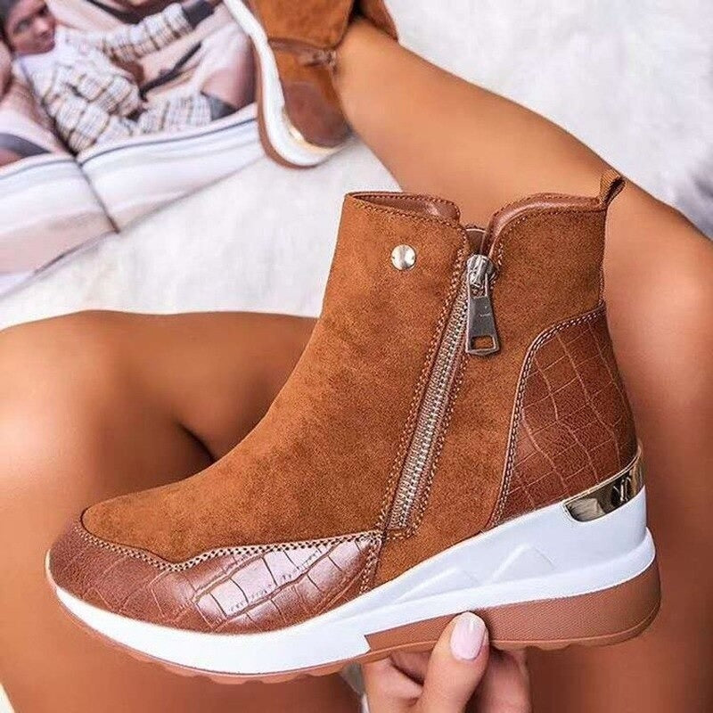 Women's Leather-Look Heeled Ankle Boots