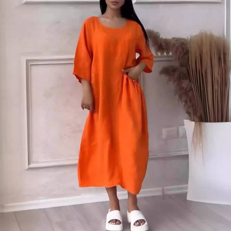 Women's Knee-Length Loose Fit Solid Color Dress