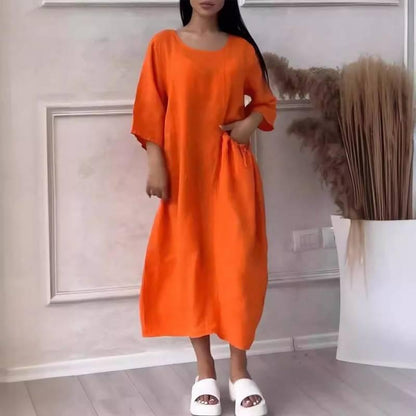 Women's Knee-Length Loose Fit Solid Color Dress