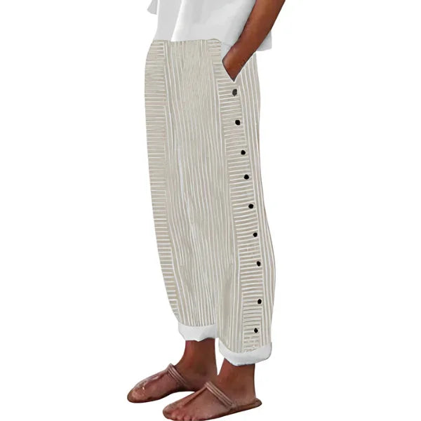 Women’s Blue Striped Lightweight Trousers with Side Pockets
