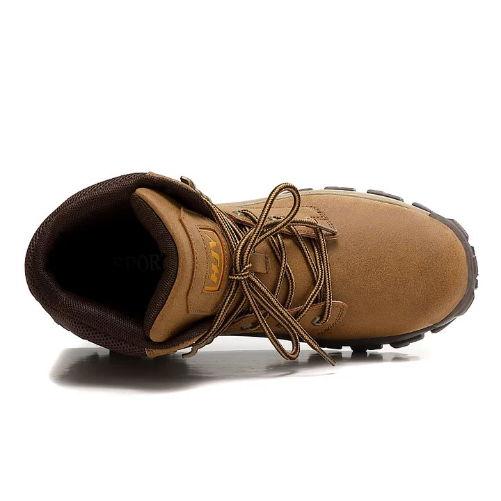 (🤜Work Hard For 5+ Years) Men Leather-Look Motorcycle Boots Waterproof Non-Slip Anti-Puncture Anti-Sprain Hiking Work Boots