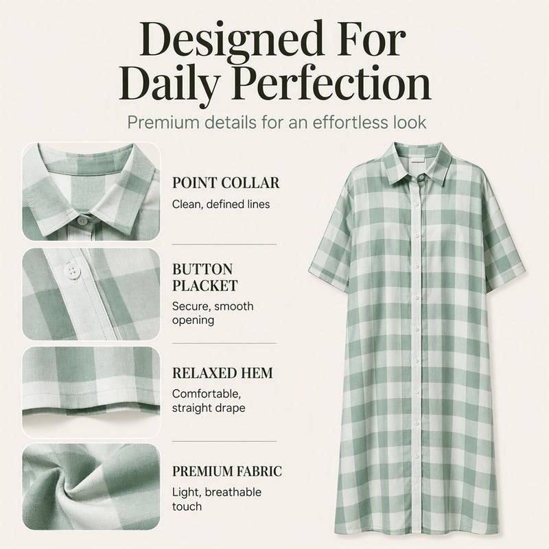 Women's Check Button Front Maxi Shirt Dress