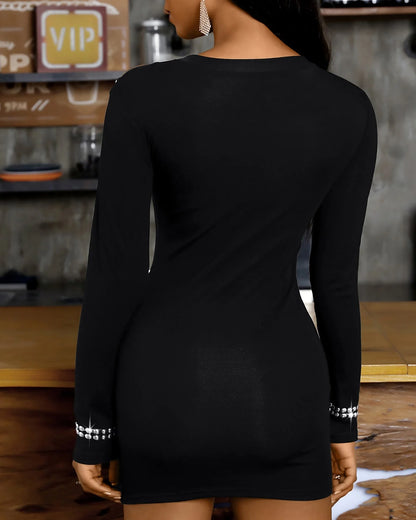 Women’s One-Shoulder Rhinestone Stripe Bodycon Dress