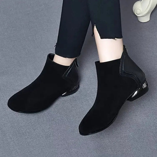 New Cashmere-Like & Leather-Look Spliced Low Heel Martin Boots