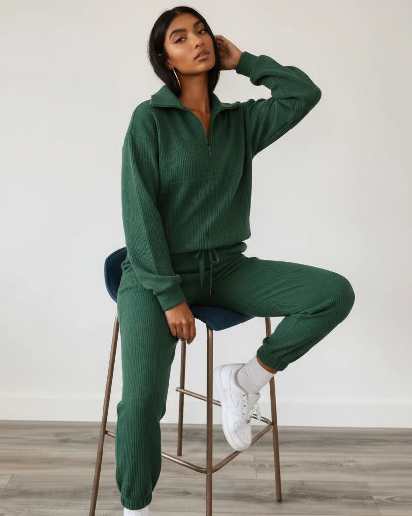Women’s Ribbed Half-Zip Jogger Lounge Set