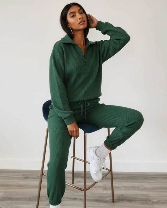 Women’s Ribbed Half-Zip Jogger Lounge Set