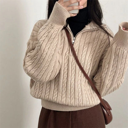 Women's Textured Cotton Half-Zip Lounge Sweater