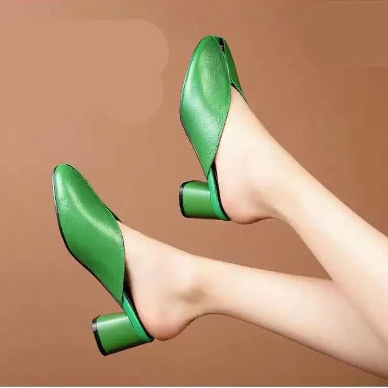 Elegant women's sandals with thick heel and fish mouth