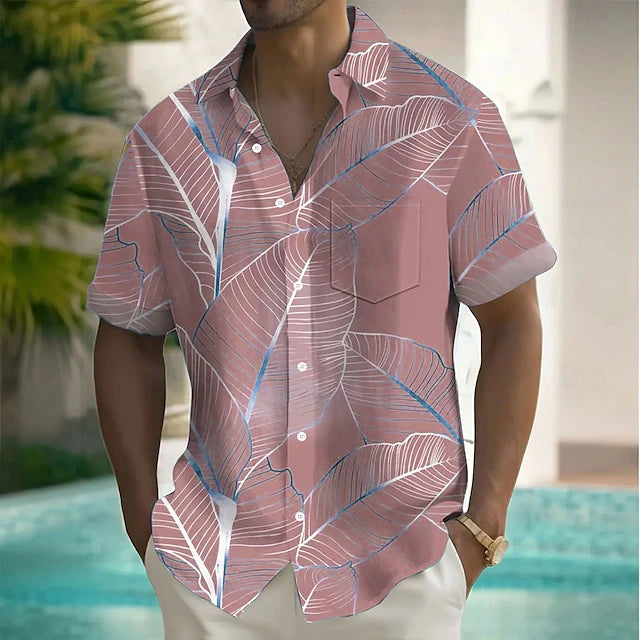 Men’s Tropical Leaf Print Short-Sleeve Shirt