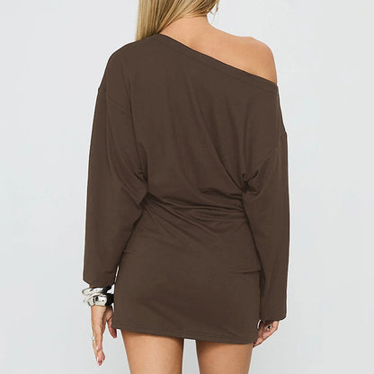 Women’s Asymmetric Off Shoulder Eyelet Neck Mini Dress