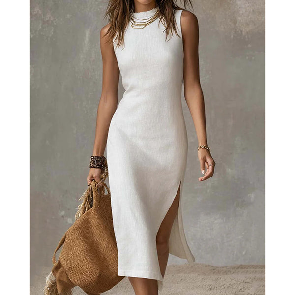 Women’s Sleeveless Bodycon Midi Dress with Side Split